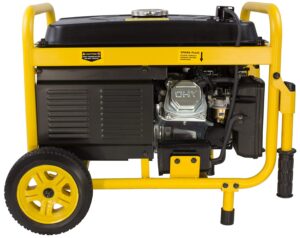 A yellow and black generator is on the ground