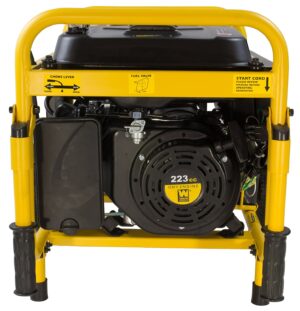 A yellow and black generator is sitting on the ground
