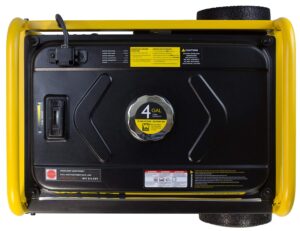 A black and yellow generator is on the ground.