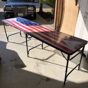 A table with an american flag painted on it.