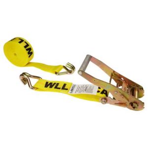 A set of four yellow ratchet straps with yellow handles.