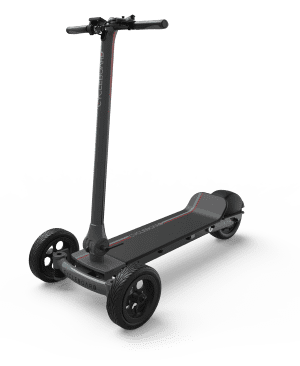 An Add Two Electric Cycleboard with wheels on a white background.