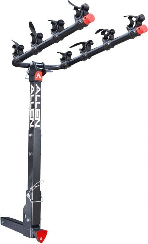 A bike rack with Add Allen Sports 4-Bike Hitch Racks for 2 in. Hitch Deluxe Locking on it.