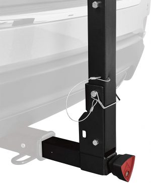 A Add Allen Sports 4-Bike Hitch Racks for 2 in. Hitch Deluxe Locking mounted on the back of a car.