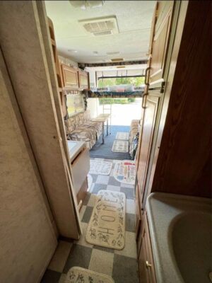 A view of the inside of a trailer.