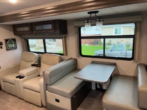 A view of the inside of a motorhome.